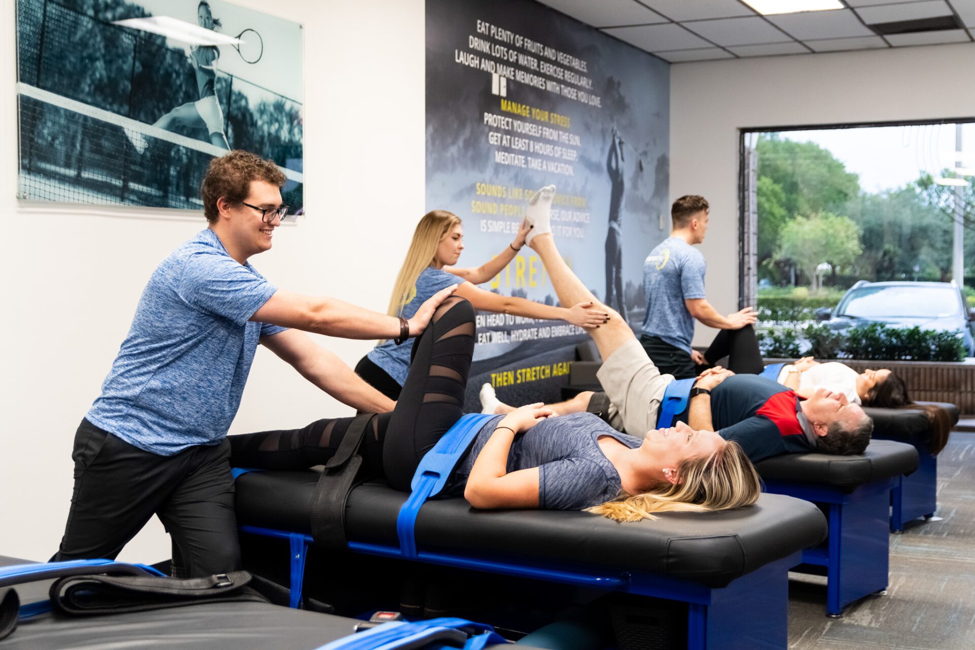 Professional practitioner-assisted stretching session